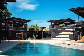 Outdoor pool, sun loungers