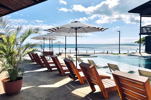 Outdoor pool, sun loungers