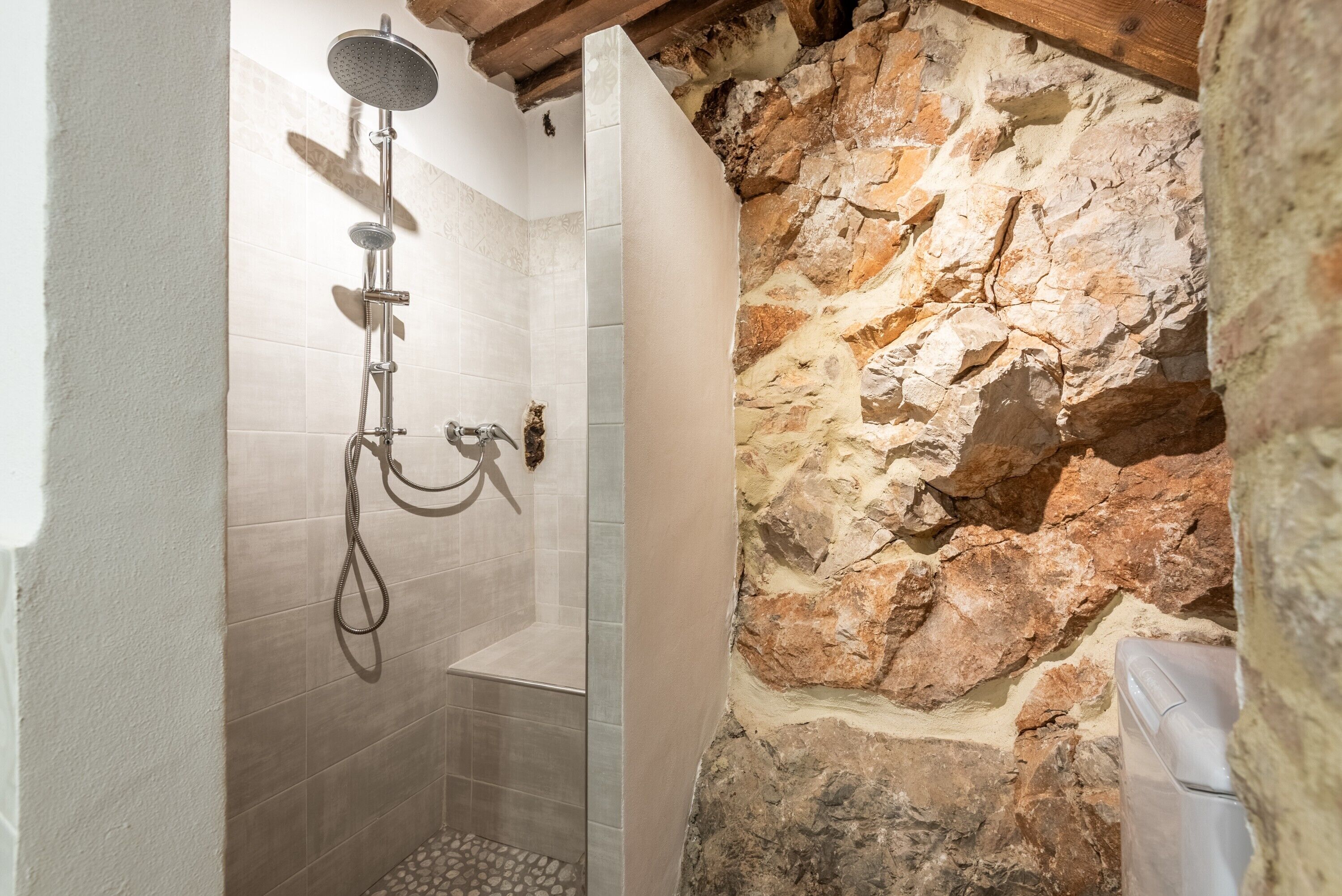 Shower, free toiletries, hair dryer, towels