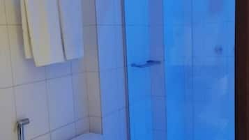 Shower, towels, soap, shampoo