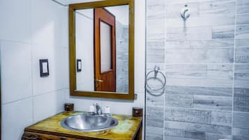 Shower, free toiletries, hair dryer, bidet