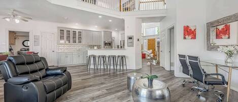 TV, fireplace, video games, offices