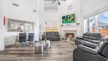 Télévision, cheminée, jeux vidéo, espaces bureaux