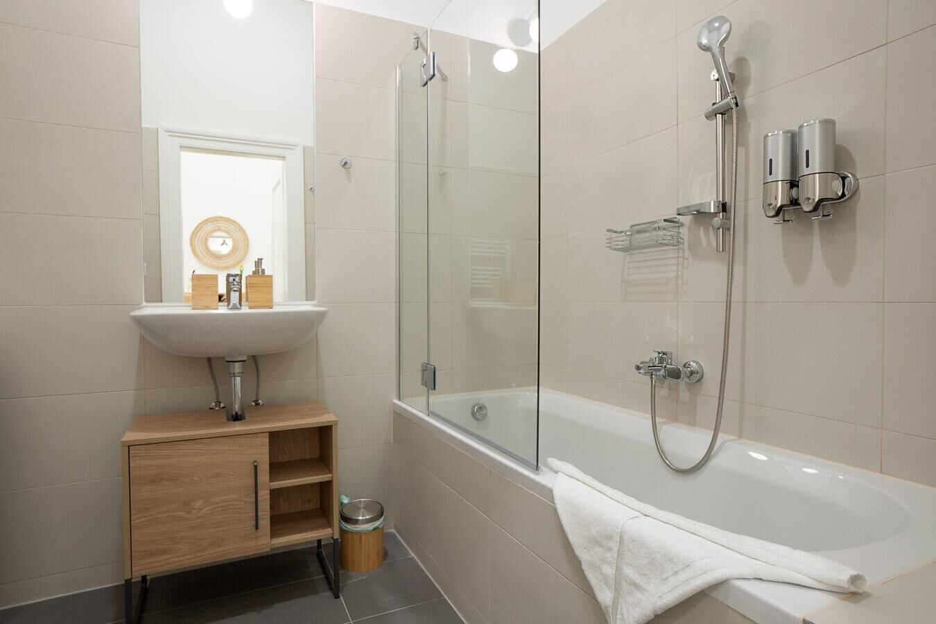 Hair dryer, towels, toilet paper