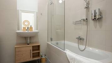 Hair dryer, towels, toilet paper