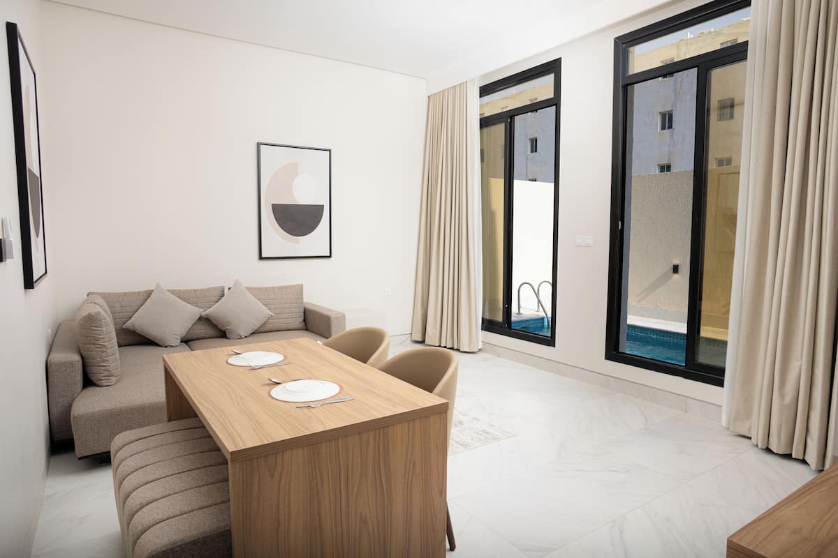 Junior Suite, Private Pool | Free minibar, desk, soundproofing, iron/ironing board