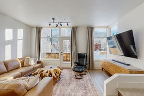 TV, fireplace, DVD player, books