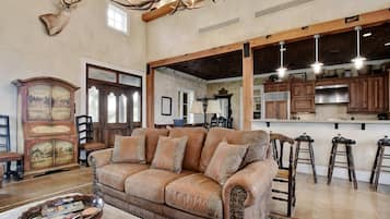 Smart TV, chimenea, reproductor de DVD y libros