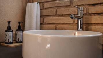 Chuveiro, secador de cabelo, sabonete, shampoo