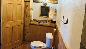 Jetted bath, hair dryer, towels