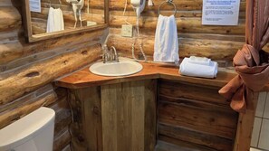 Jetted tub, hair dryer, towels