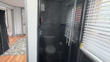 Douche, serviettes fournies, savon, papier toilette