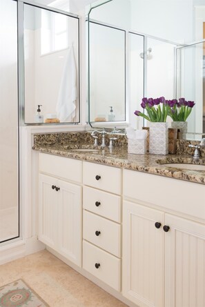 Shower, hair dryer, towels - TWO GOLF CARTS! Large screened porch in quiet neighborhood. Pet friendly. (Miramar Beach)