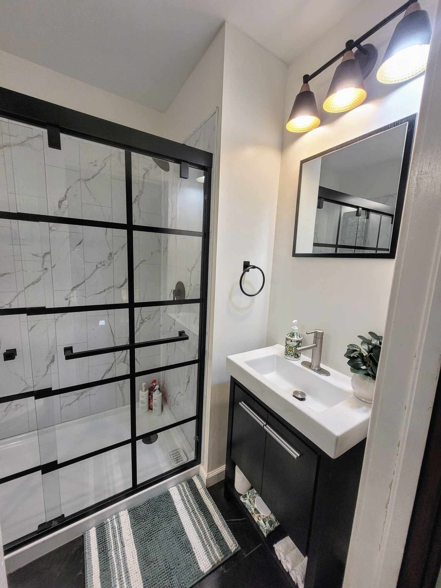 Hair dryer, bidet, towels, soap