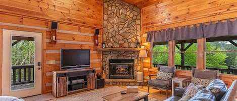 Smart TV, fireplace, foosball, table tennis