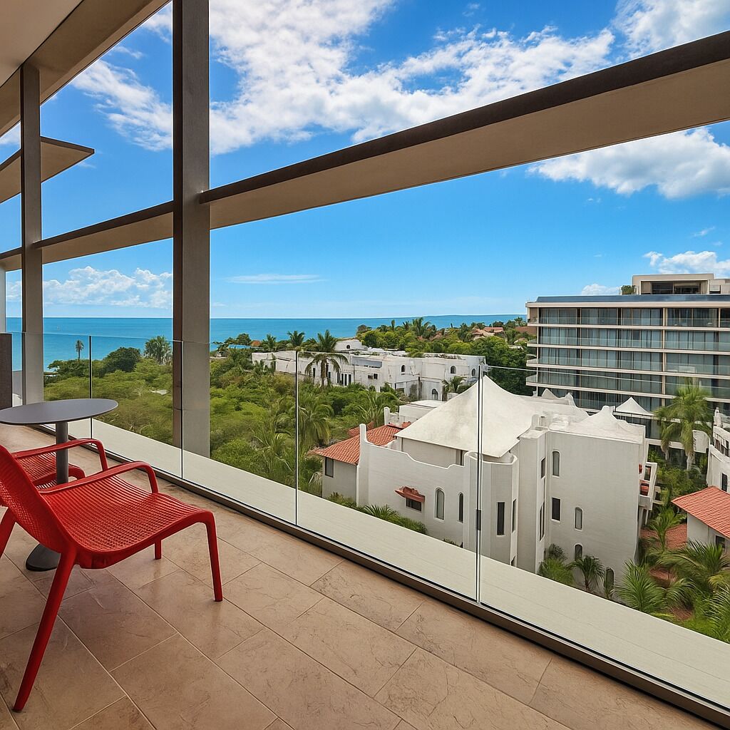 Departamento Deluxe, vista al mar, torre | Terraza o patio