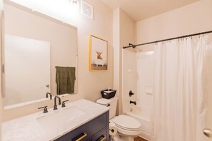 Hair dryer, soap, toilet paper