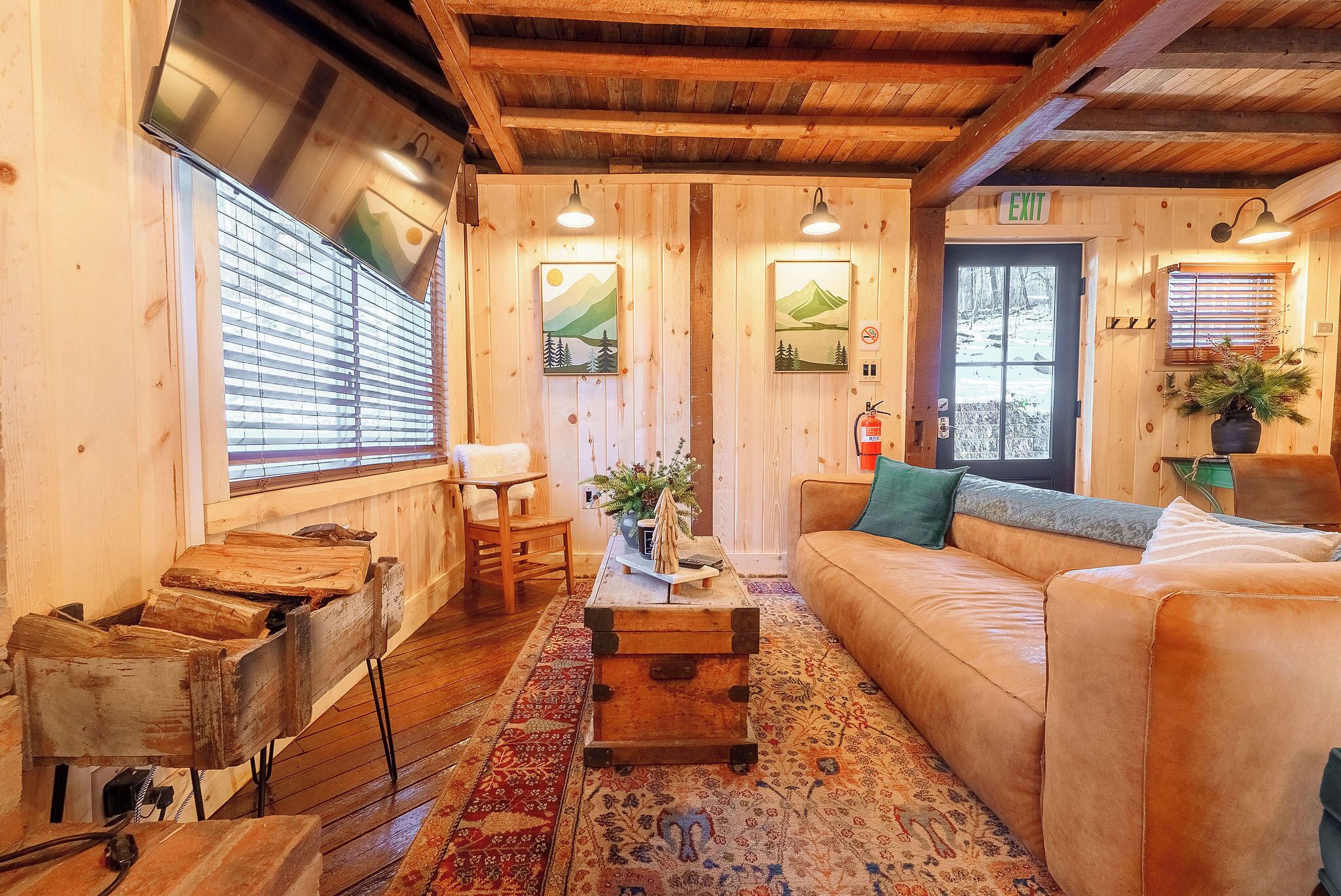 Smart TV, chimenea y libros 