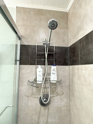 Shower, hair dryer, bidet, towels