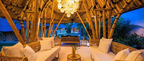 Deluxe Villa, 4 Bedrooms, Private Pool, Pool View | Living area | 32-inch Smart TV with digital channels