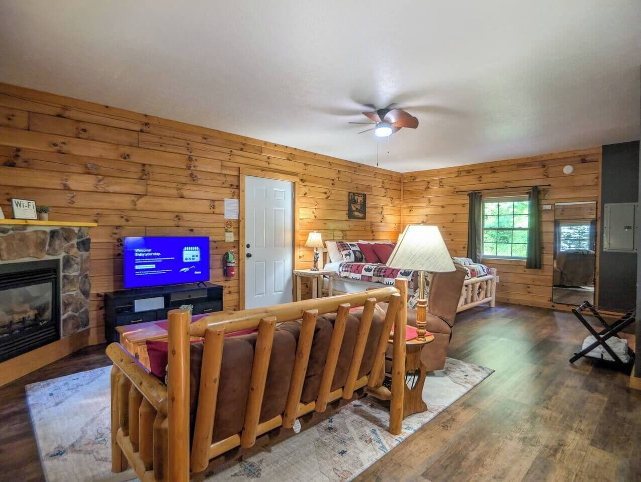 TV, fireplace