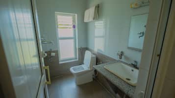 Towels, soap, shampoo, toilet paper