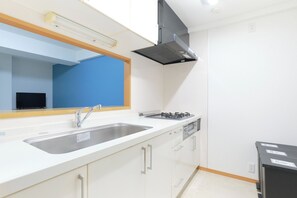 Kühlschrank, Mikrowelle, Herdplatte, Kochgeschirr/Geschirr/Besteck