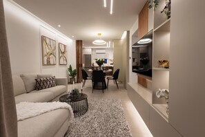 Apartment, Balcony, Beach View | Living area | Flat-screen TV - Luxury Marina Beach Stay (Limassol)