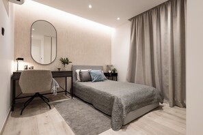 Apartment, Balcony, Beach View | Desk, laptop workspace, blackout drapes, iron/ironing board - Luxury Marina Beach Stay (Limassol)