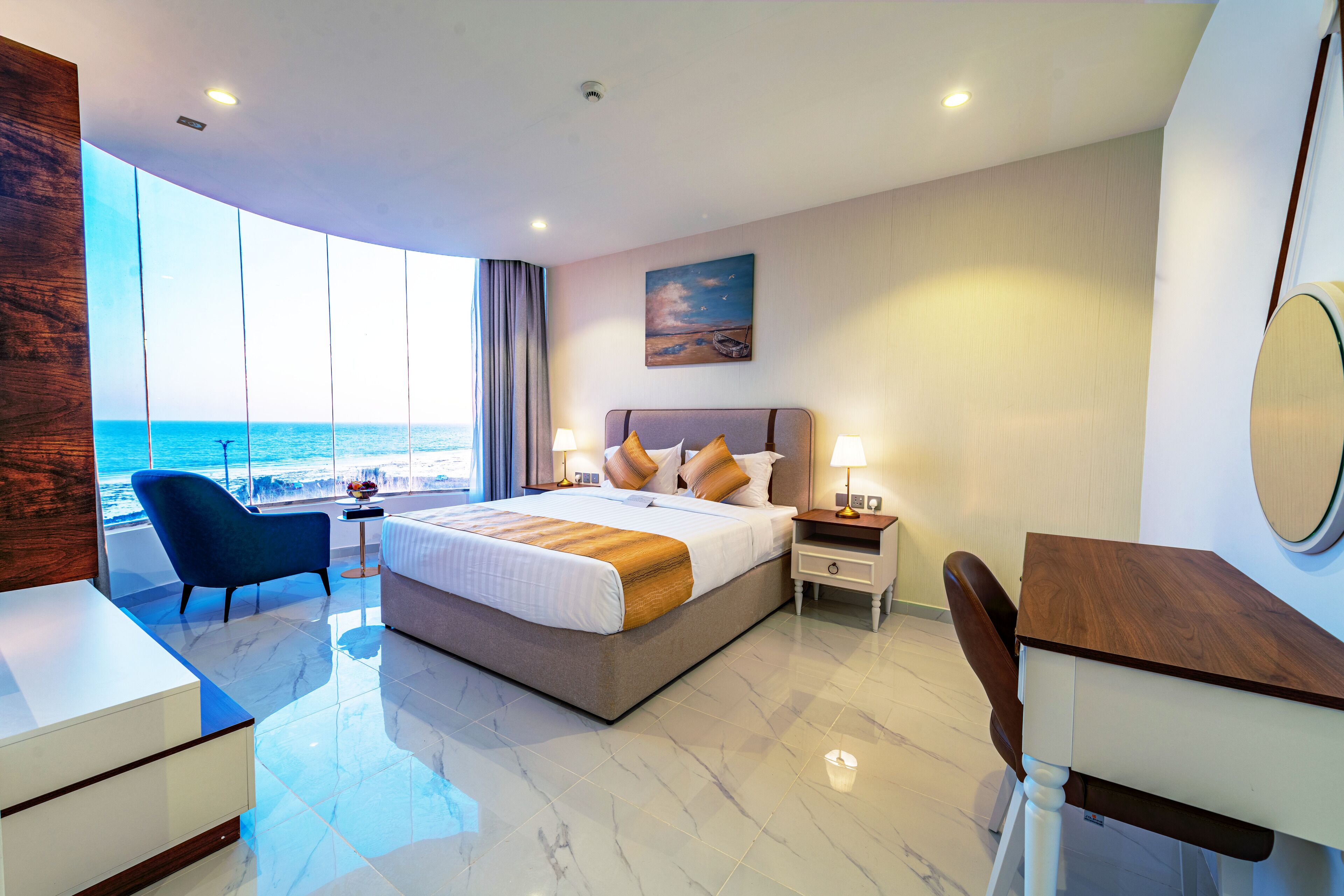 Honeymoon Studio, 1 Bedroom, Sea View | In-room safe, desk, laptop workspace, blackout drapes