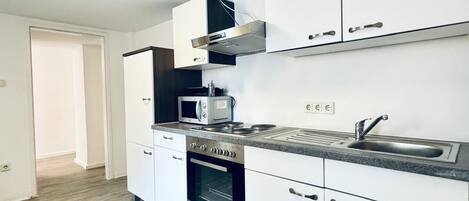 Basic Apartment | Private kitchen | Fridge, microwave, oven, stovetop