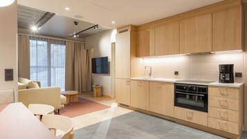 Desk, blackout drapes, bed sheets