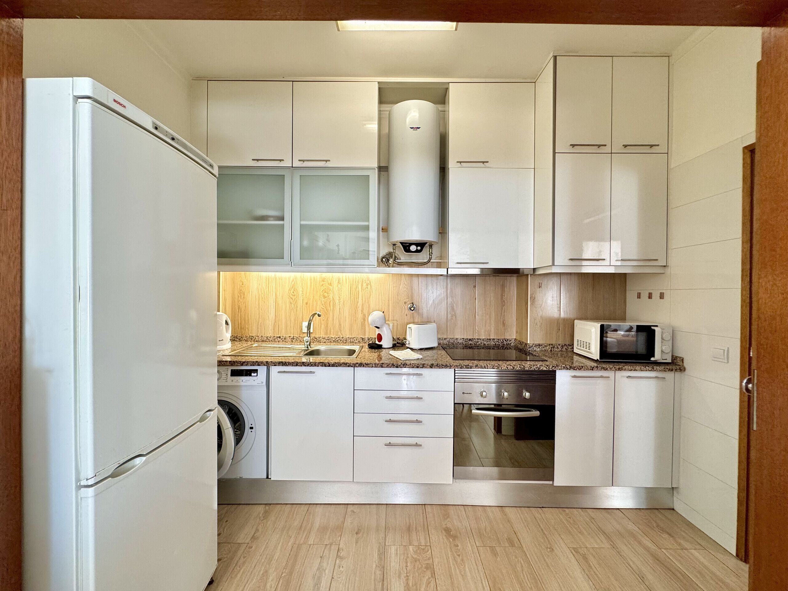 Microwave, coffee/tea maker, cookware/dishes/utensils