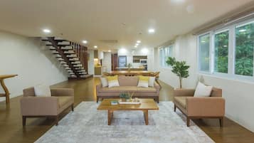 Family Apartment, 3 Bedrooms, Balcony, Sea View | Living area | Flat-screen TV