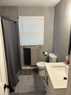 Shower, hair dryer, towels, soap - 3-bedroom house in adorable Higginsville with pool within walking distance. (Higginsville)