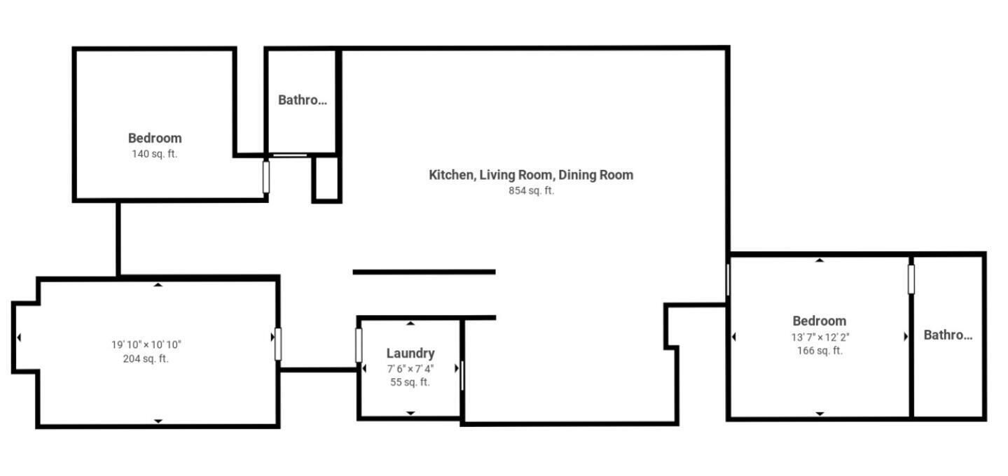 Plano de planta que muestra un dormitorio (13 metros cuadrados), un baño, una cocina, salón, comedor (79 metros cuadrados) y un lavadero (5 metros cuadrados).