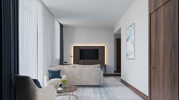 Kahden hengen executive-huone, näköala puutarhaan | Tallelokero huoneessa, työpöytä, silitysrauta/-lauta, lisävuoteet