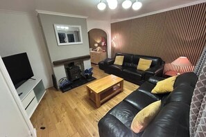 Smart TV, fireplace, DVD player, video library