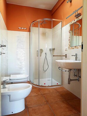 Regadera, secadora de cabello, bidet, toallas 