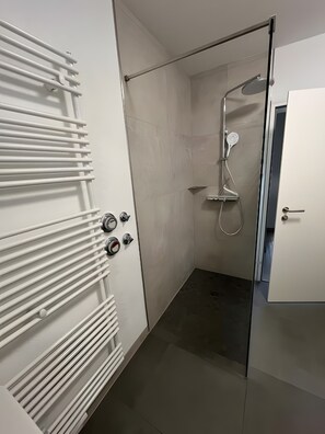 Shower, hair dryer, towels - Apartment 'Naturoase' with Shared Terrace, Shared Garden and Wi-Fi (Waldeck)