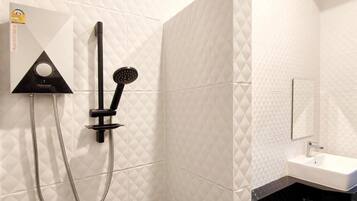 Shower, free toiletries, hair dryer, slippers