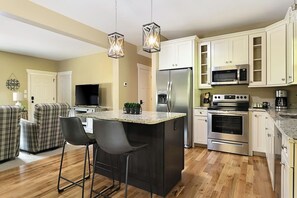 Fridge, microwave, oven, stovetop - Cypress Cottage • Quiet Retreat w/ Hot Tub (Asheville)