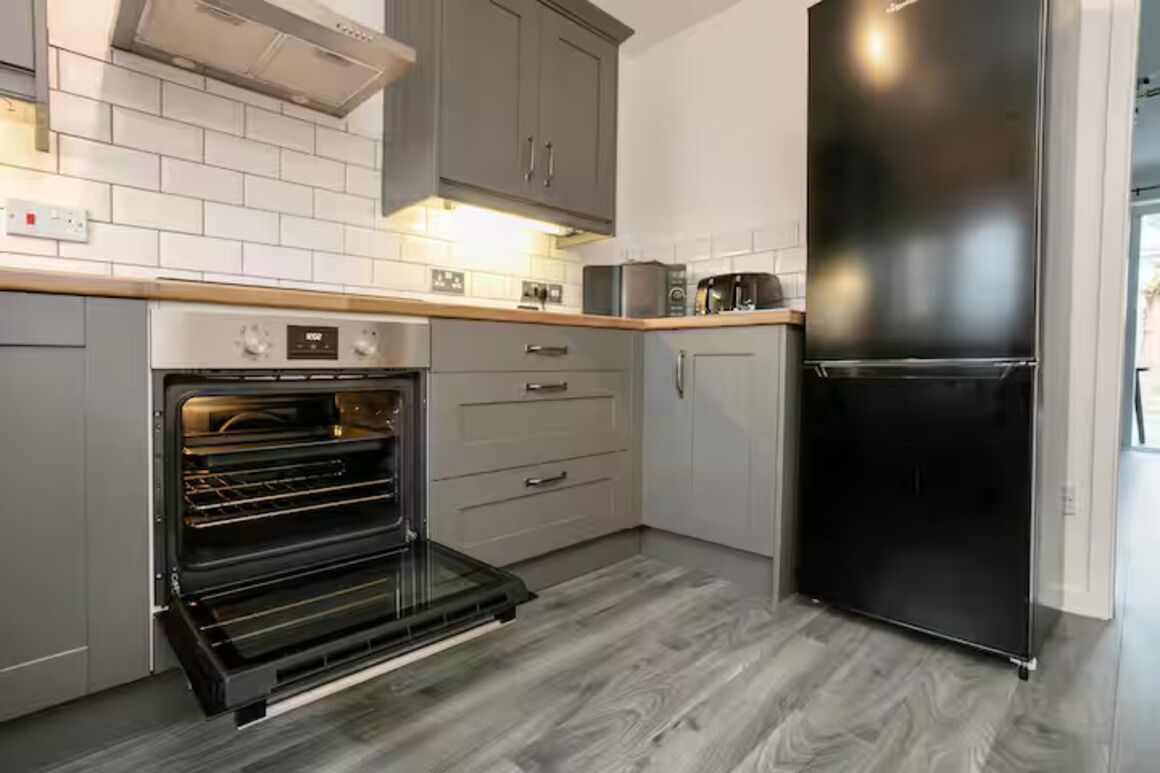 Fridge, microwave, dining tables