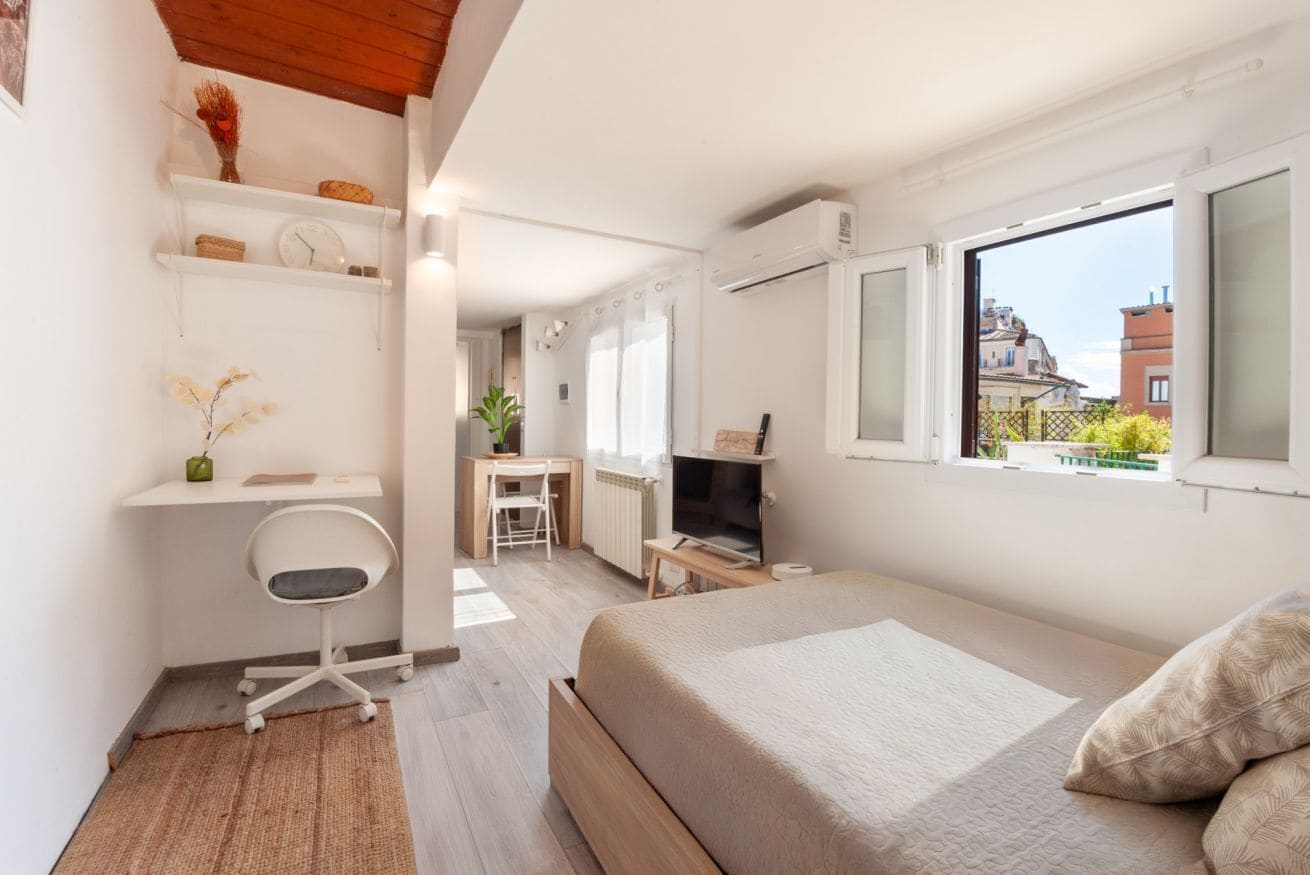 1 bedroom, desk, iron/ironing board