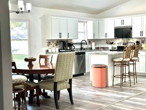 Fridge, microwave, dishwasher, coffee/tea maker