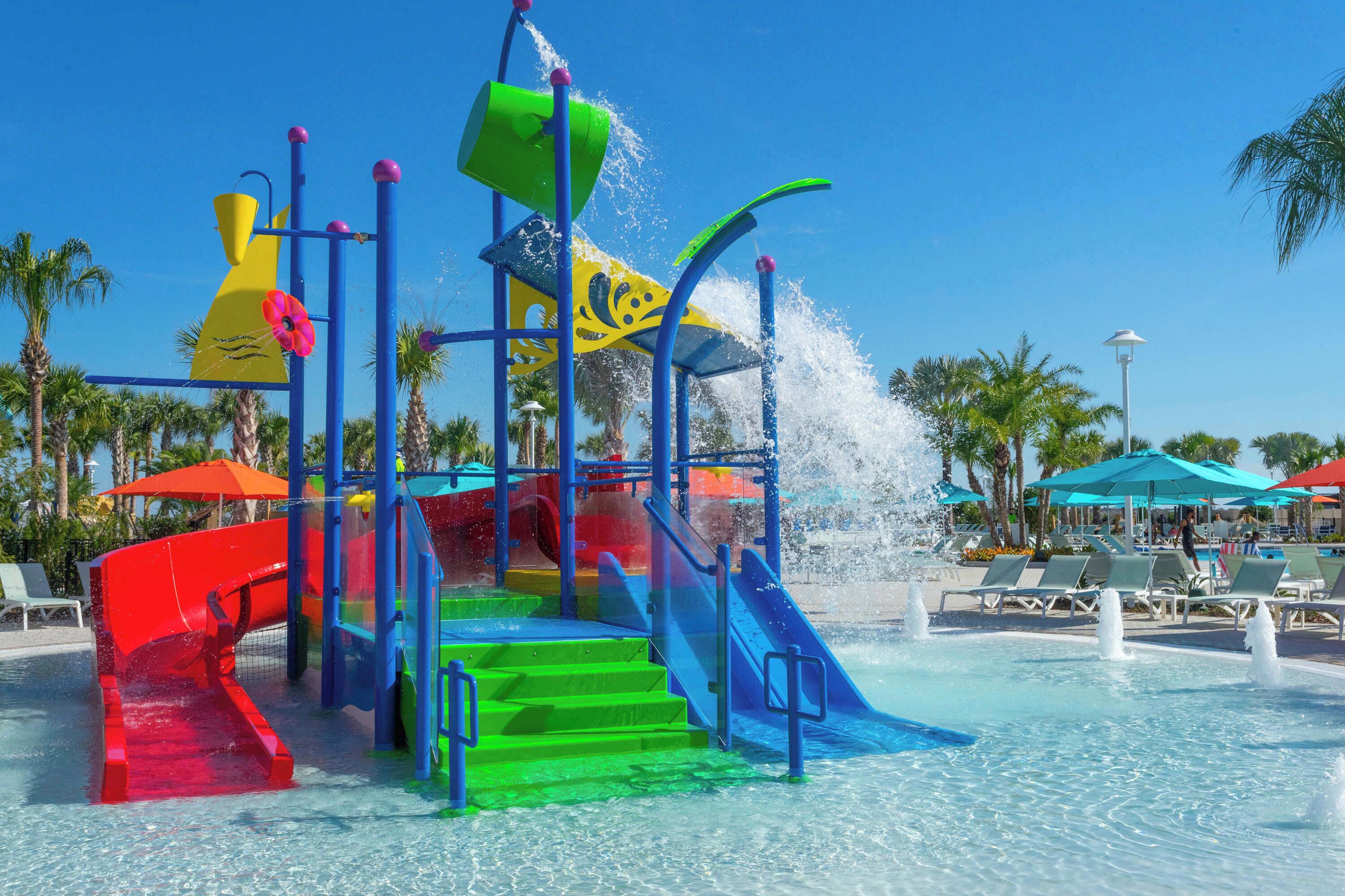 A water park with slides and a pool.