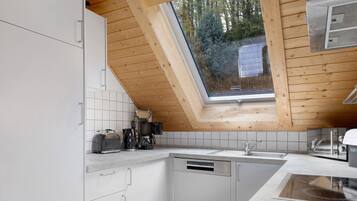 Kühlschrank, Mikrowelle, Herdplatte, Geschirrspüler