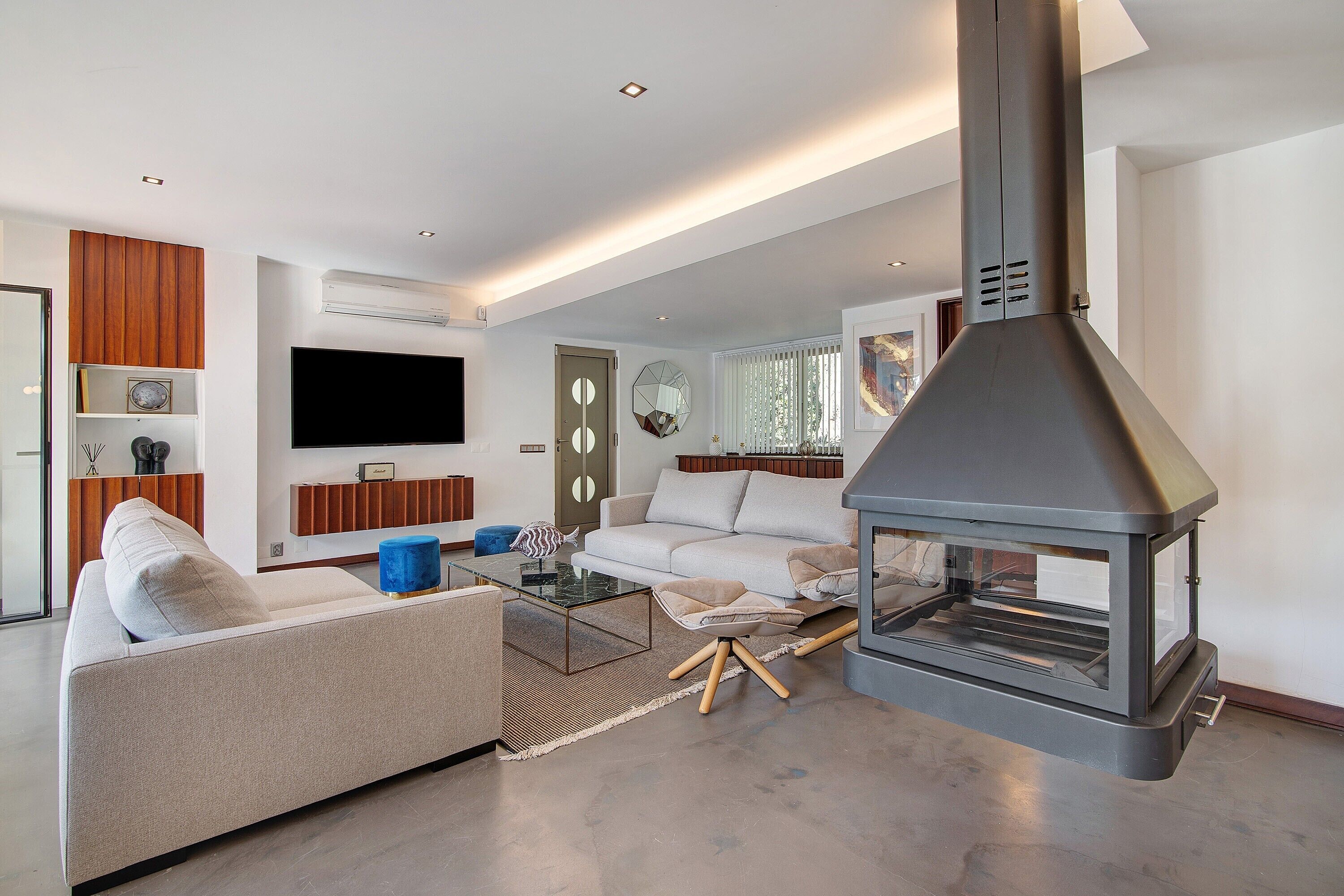 TV, fireplace, ping pong