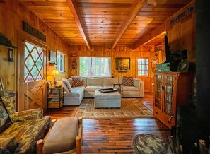 Smart TV, fireplace, DVD player, books