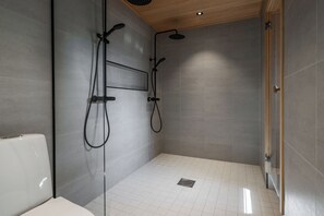 Hair dryer, bidet, towels, soap